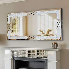 UNHO Rectangular Wall Mirror 120*60 Cm – Silver Diamond Design, Modern Decorative Mirror - 銀色 - 查看 1
