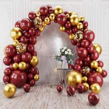 47pcs Wine Red & Gold Balloon Set, Includes Gold Metallic & Transparent Balloons, Rich & Luxurious Color Tones, Suitable For Weddings, Birthday Parties, Festivals, Proposals, And Photography Backdrops. Combines Glossy Finish And Transparent Luster For An Elegant, Romantic Ambiance And Ceremonial Atmosphere. - Burgundy - View 3