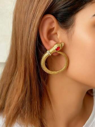 1 Pair Vintage Punk Rhinestone Snake Circle Stud Earrings For Women Daily Wear Gift