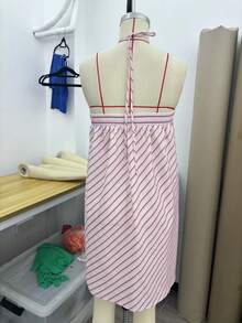 Women's Elegant Casual Minimalist Sweet Pink Sleeveless Strapless Backless Mini Dress, Suitable For Summer Vacation - Pink - View 3