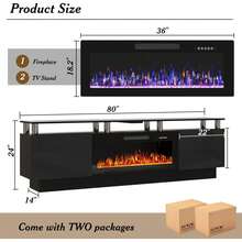 [2 Packages Shipping]80"Fireplace TV Stand With 36" Electric Fireplace,  Stainless Steel Pipe,Modern 80 Inch 2 Tier TV Console Stand For TVs Up To 80", LED Light Entertainment Center With Storage Cabinets - Xem 2