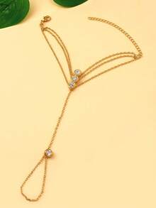 1 件女士多层水晶莱茵石网状指节手链 - 金色 - 查看 3