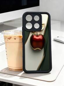 1 pieza Funda de teléfono con diseño de manzana roja y hojas doradas en estilo minimalista y elegante ideal para amantes del arte natural y la estética moderna TPU soft case, protección completa antideslizante y anti-caída, compatible con iPhone17 ProMax/16/15/14/13/12/11/Plus/Pro/ProMax, compatible con Galaxy A34/A35/A54/A55, Galaxy S20/S21/S22/S23/S24/S25 Ultra/Plus, compatible con Galaxy/Redmi/Honor/OPPO/ViVo - Marrón - Ver 3
