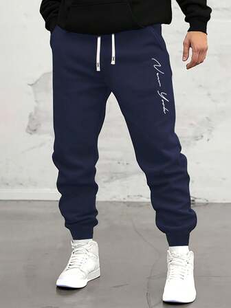 Fall New Arrival Men's PantsSweatpants With Letter Print Pattern Regular Fit Oversized Casual Sportswear Comfortable Elastic Waist With Drawstring Travel & Vacation Outdoor Camping Men's Cuffed Pants