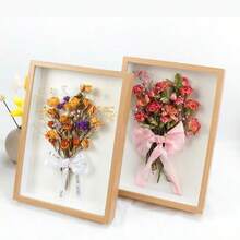 1pc 3D Hollow Dried Flower Specimen Photo Frame DIY Butterfly Eternal Flower Paper Rose Framing, Does Not Include Any Accessories