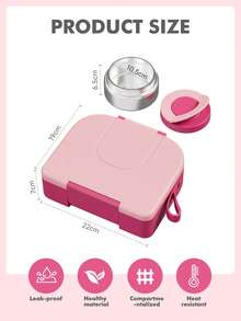 Meoky Bento Lunch Box With 9oz Soup Thermo, Leakproof Lunch Food Containers With 3 Compartment, Thermo Insulated Hot Food Jar For School, Office, Travel, And Picnics - 粉色 - 查看 3