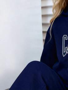 Toddler Girls' Letter Print Warm Hoodie And Sweatpants Set