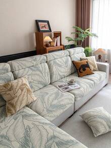 1 tấm bọc ghế sofa co giãn Jacquard màu trơn, họa tiết lá phong cách Bohemian, thân thiện với thú cưng, chống trượt, chống bám bẩn và trầy xước, phù hợp với nhiều loại ghế sofa hình chữ L, 1/2/3/4 chỗ ngồi, sử dụng được cả bốn mùa (xuân, hè, thu, đông), có thể giặt máy, lý tưởng cho trang trí nhà cửa dịp lễ và tân gia. - Màu xanh lam - Xem 2