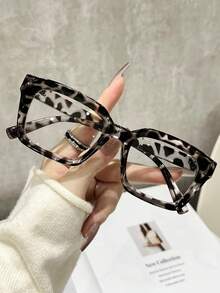1 Cặp kính mắt nữ gọng vuông bằng nhựa trong suốt, thích hợp cho học sinh, đọc sách hàng ngày, bảo vệ mắt, họa tiết da báo, phụ kiện kính mắt nữ. - đậu trắng - Xem 7