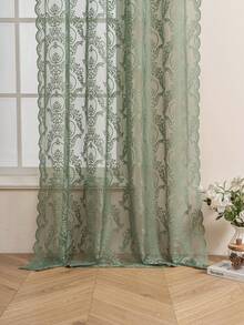 1pc Minimalist Floral Lace Curtain Panel For Living Room, Bedroom, Kitchen, Dining Room Decor - Green - View 10