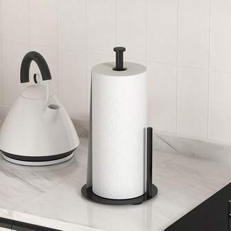 1 pieza Portarrollos de toallas de papel vertical, dispensador multifuncional de rollos de cocina, estante para almacenar película de envolver y toallas de papel en el mostrador, sin necesidad de perforar