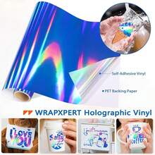 WRAPXPERT Holographic Vinyl Blue, Holographic Permanent Vinyl Blue Glossy 12\ X 5ft,Chrome No Bubble Iridescent For DIY Craft Decal,12inchx5ft,LightBlue - Lightblue - 查看 5