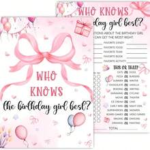 5/10/20 Pcs Pink Bow Game Cards, Pink Party Theme Girls Sleepover Party Supplies, Girls Birthday Night Game Ideas - Multicolor - View 3