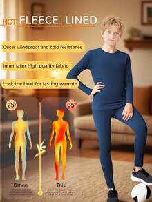 1 Set Kids Navy Blue Round Neck Thermal Underwear, New Autumn/Winter Ski Sports Style