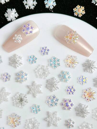 20/50件套3D雪花美甲饰品、耳环和发夹套装 - 冰雪极光效果