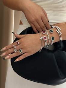 Bộ vòng tay thắt nút bằng tre tối giản sang trọng đính đá Rhinestone mạ vàng 14K - Bạc - Xem 5