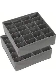 24格灰色布艺可折叠袜子、内衣、领带收纳盒，季节性假日家居卧室衣柜整理收纳盒，节省空间设计 - 彩色 - 查看 4