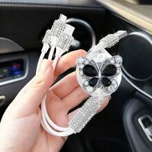 三合一可伸缩车载充电器,镶钻设计,USB充电线,快速充电,可爱三合一快充线,兼容行车记录仪、iPad、GPS等设备,节日/生日理想礼物 - 優雅芭蕾數據線 - 查看 26