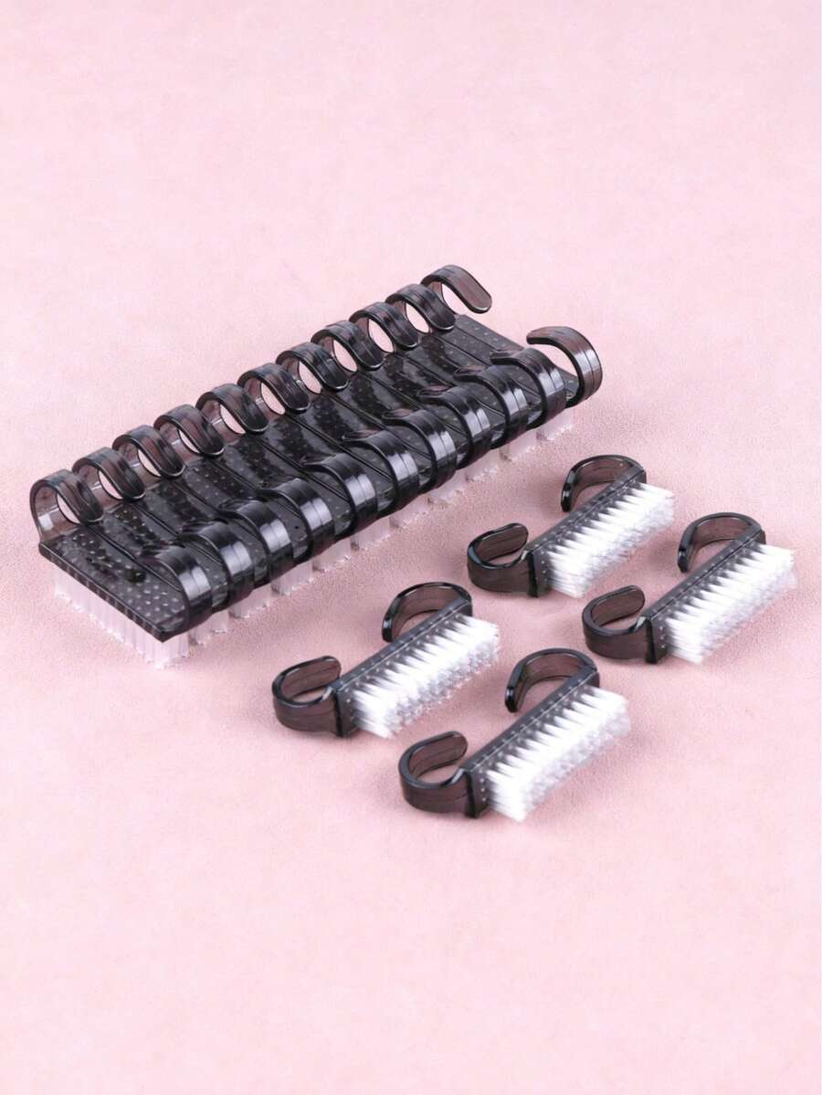 10 pezzi/50 pezzi Piccola spazzola nera per la pulizia delle unghie, spazzola per rimuovere polvere e sporco dalle unghie, spazzola multifunzione - nero - Visualizzare 1