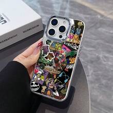 Estuche para iPhone 16, 15, 14, 13, 12, 11 Pro Max, X, XR, XS Max, 8, 7 Plus -  Rock Band con Marco Metálico Plateado y Cubierta Trasera Transparente Suave - Color 1 - Ver 6