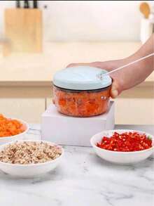 1pc Mini Garlic Grinder Onion Chopper, Manual Food Processing Vegetable Chopper, String Vegetable Chopper Onion Cutter For Ginger, Chili Peppers, Vegetables And Fruits - Blue - View 9