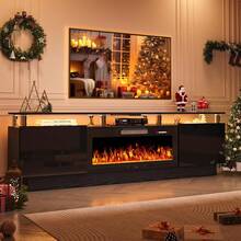 [2 Packages Shipping]80"Fireplace TV Stand With 36" Electric Fireplace,  Stainless Steel Pipe,Modern 80 Inch 2 Tier TV Console Stand For TVs Up To 80", LED Light Entertainment Center With Storage Cabinets - Xem 8