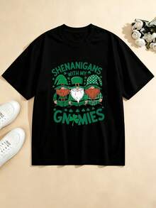 Shenanigans With My Gnomies St Patrick's Day Shirt Funny Leprechaun Gnome Family T-Shirt For Women Men Holiday Celebration Gift Green Shamrock Design Cute Irish Themed Apparel,220g - 黑色 - 查看 2