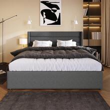 Storage Bed With Hydraulic Double Mattress 160x200cm, Wooden Board, Metal Frame Bed, Linen, Beige And Grey. - Grey - View 5