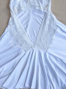 Sexy Lace Nightgown With Backless Detail, Ruffled Train, Slit, No Padding, Sleep Dress, Lingerie, Nightwear Line - White - View 7