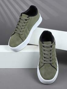 Men's Sneakers, Men's Fashionable Casual Shoes, Lace-Up Men's Shoes, Skateboard Shoes, Men's Skate Shoes, Personalized Street Style Men's Shoes - Army Green - View 4