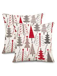 2 件圣诞枕套，彩色红灰几何圣诞树靠垫套，圣诞装饰枕套，冬季装饰农舍亚麻靠垫套，适合家庭沙发床。（16 英寸 * 16 英寸，18 英寸 * 18 英寸，20 英寸 * 20 英寸） - 紅色 - 查看 10