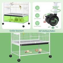 Large Metal Bird Cage With 4 Wheels, Budgie Cage With Feeding Bowl, Cage Toy, Jumping Swing For Bird With 2 Doors, 4 Wooden Poles, 132 X 78 X 52 Cm - 白色 - 查看 4