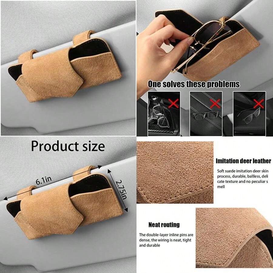 Soportes para anteojos de sol para coche, soporte magnético para anteojos para coche, colgador de piel y clip para tarjetas de boletos, accesorios interiores de automóvil, universales para SUV,(Beige) - Multicolor - Ver 1