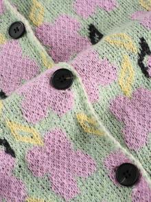 Plus Size Women Mint Green Loose Cardigan, Sweet Casual Single-Breasted Knit Jacket