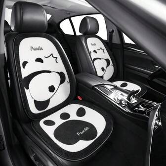 1pc Plush Car Seat Cushion, Warm & Cute Cartoon Panda Design, Women Car Interior Accessories
