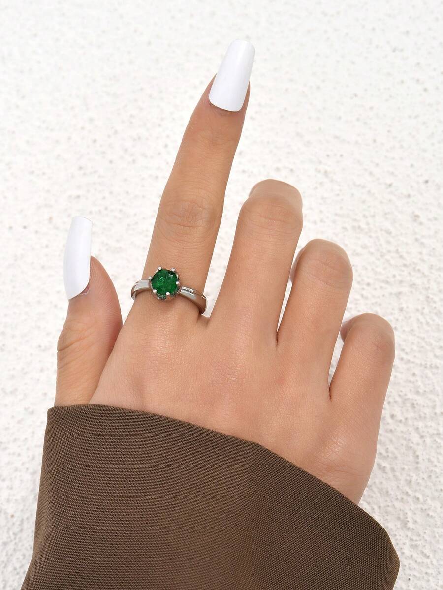 Nooxian 1pc Elegant Green Zirconia Engagement Ring