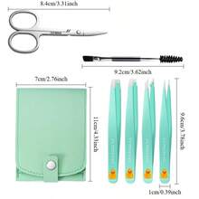 6pcs Green Duck Print Eyebrow Clip Set, Professional Stainless Steel Eyebrow Tweezers, Grooming Tools For Eyebrows, Face, Chin, Ingrown Hair - Multicolor - View 7