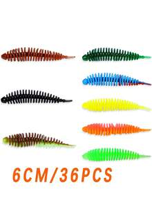 Sougayilang 软饵 36 件装 人造硅胶鲱鱼蠕虫钓饵 6cm/4cm 带针尾仿真摇摆泳饵 适用于鲈鱼鳟鱼垂钓（重复颜色） - 彩色 - 查看 11