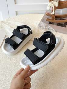 Kids Fashion Flat Beach Sandals, Unisex Hook And Loop Casual Slippers - Black - View 4