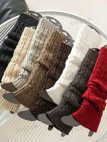 A Pair Of Warm Leg Socks In A Pretzel Style, Simple Knitted Warm Pile Socks Autumn And Winter Outings, Mid-Calf Sock Covers Autumn Accessories - 彩色 - 查看 4