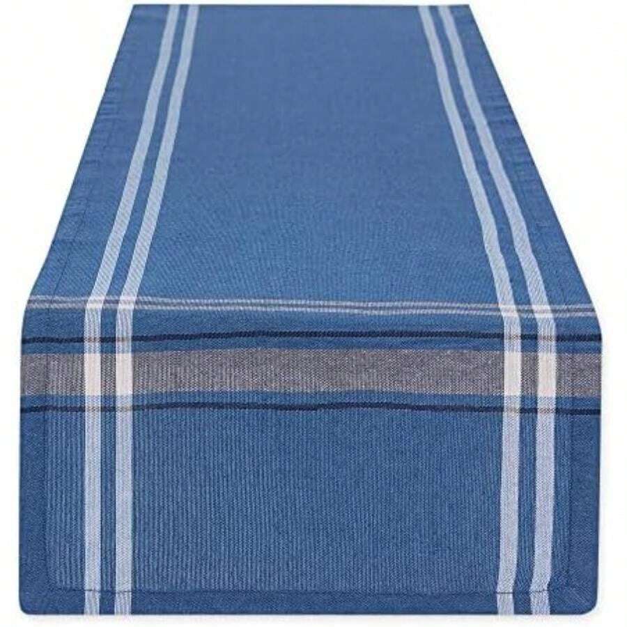 DII 100% algodón, Lavable a máquina, Mantel Individual a Rayas francesas para cenas, Verano y picnics Aire Libre, Franjas Negras, Table Runner - 14 x 108, 1(azul Chambray Table Runner, 14x108") - Multicolor - Ver 1