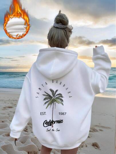 Women's Winter Tree Graphic Long Sleeved Drawstring Sweatshirt With Pocket, Casual Loose And Versatile Holiday Style Tops, Fashionable Winter Women Clothes Suitable For Daily Wear