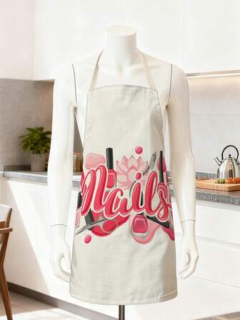 1件时尚美甲围裙，专为厨房和美甲艺术设计，带有美甲图案，耐用厨房围裙，易于清洁和保养，可重复使用，配有可调节颈带，适合商业和家庭使用，理想的礼物！