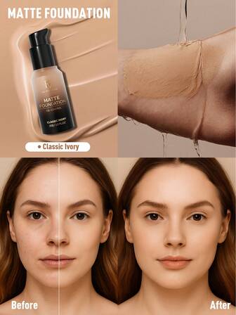 持久透气保湿粉底液 - 轻盈哑光防汗控油一体式遮瑕膏完美遮瑕缩小毛孔隐形防水防晕染轻盈粉底液毕业日假期夏秋季节 Y2K 时尚女性品牌化妆品美容派对海滩旅行露营户外校园旅游节日庆典装饰礼物玫瑰女孩角色扮演最佳色彩魅力氛围