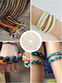 4件套编织机套装，木质花形圆盘手链编织机，编织工具，串珠线轴，礼品，友谊手链制作，编织绳及配件，日本绳结编织用品，DIY珠宝制作，手工用品，精密编织工具，轻便编织配件，珠宝制作工具，珠宝制作者，适合DIY爱好者