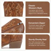 1 Pair Girls Cowboy Boots Cowgirl Western Boot For Kids Rhinestone Sparkly Toddler Dress Boots Ponited Toe Mid Calf Birthday Party For Little Big Kid - 棕色 - 查看 3