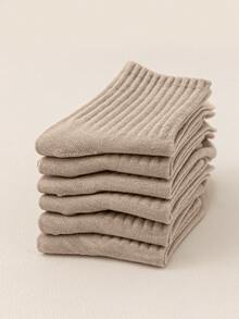 6pairs Solid Crew Socks, Fall Socks