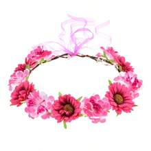 SLAWJune Bloomy Rose Flower Leave Crown Bridal Halo Headband With Adjustable Ribbon A Peach - APeach - Xem 3