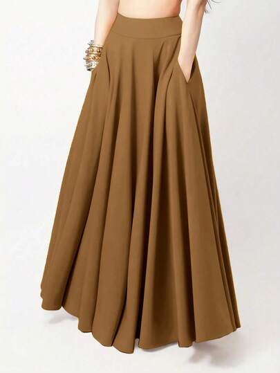 女士休闲纯色半身裙，夏季