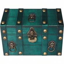 HAWTVintage Wooden Treasure Chest Jewelry Storage Box With Lock Classical Storage And Decorative Box Large Capacity Vintage Decorative Box Jewelry Storing Storage Organizer For Home Decoration Green - Green - View 1